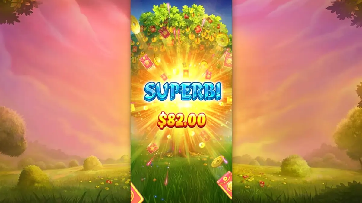 Lucky Fortune Tree slot game screen with golden coins and a prosperity tree